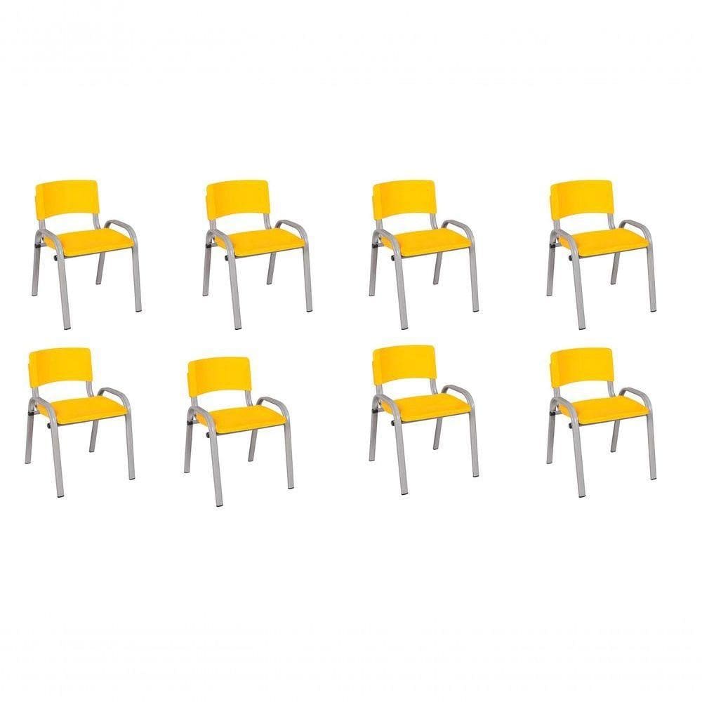 Kit 8 Cadeiras Infantil Iso, Escola, Base Cinza- Amarelo