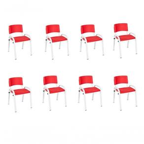 Kit 8 Cadeiras Infantil Iso, Escola, Base Branco- Vermelho