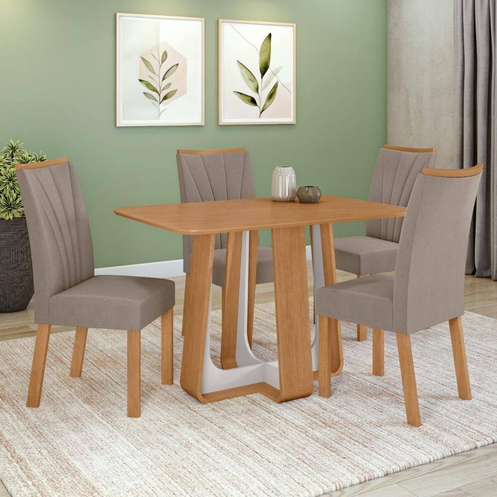 Conjunto Sala De Jantar Mesa Easy Pop 120x80cm Tampo Mdf Com 4 Cadeiras Confort Suede Animale Bege Amêndoa/off White