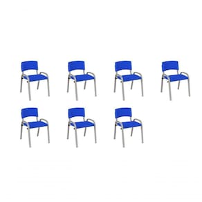 Kit 7 Cadeiras Infantil Iso, Escola, Base Cinza- Azul