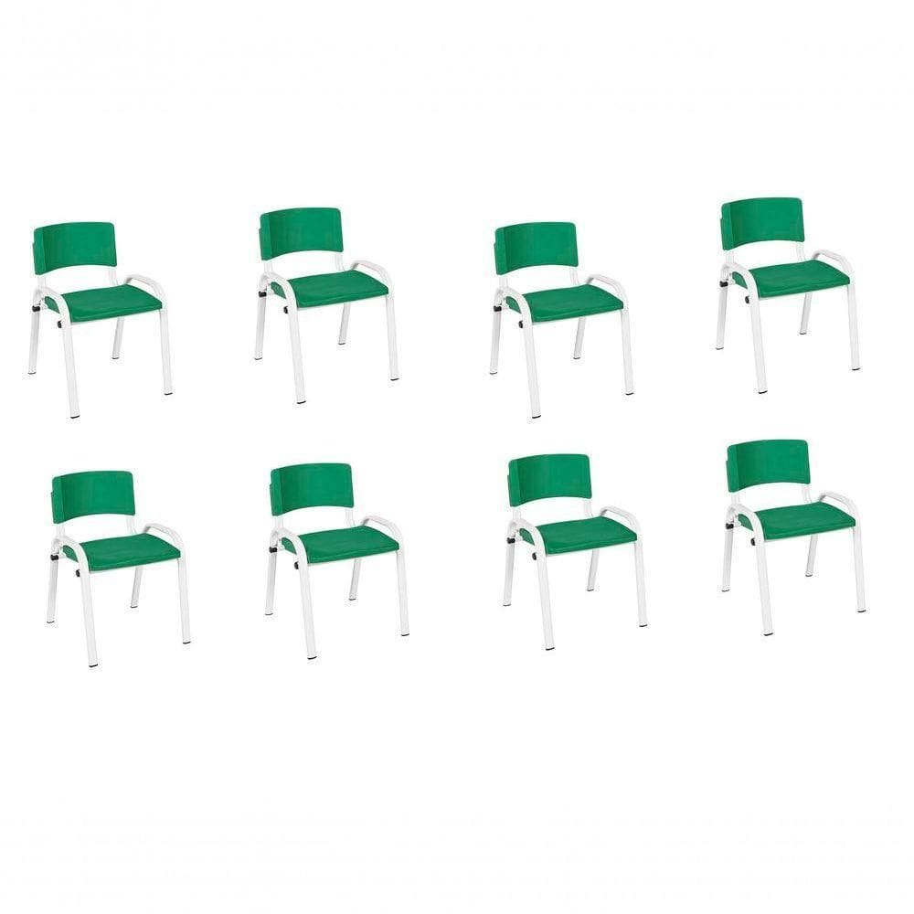 Kit 8 Cadeiras Infantil Iso, Escola, Base Branco- Verde Escuro