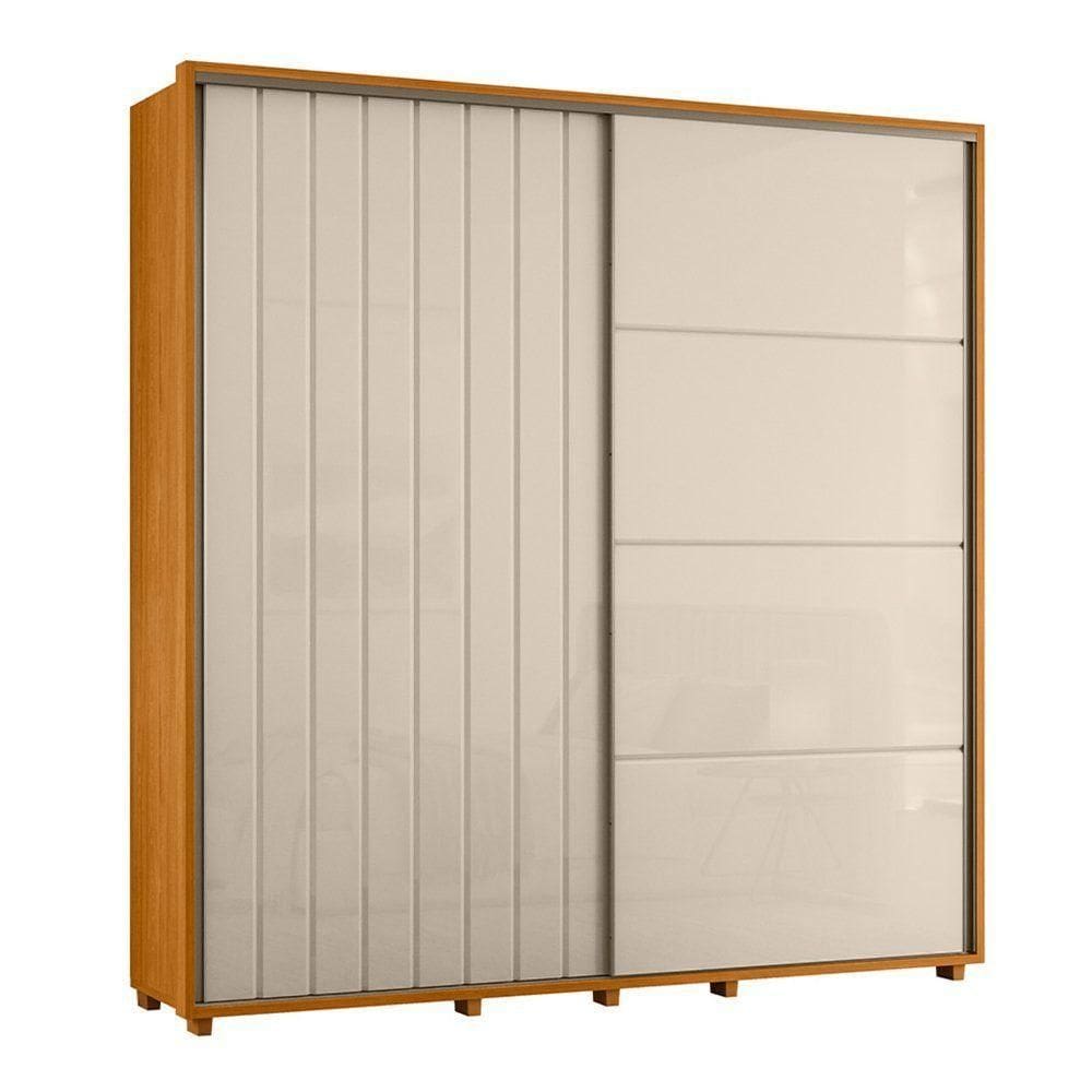 Guarda-roupa Casal Monet Ripado 2 Portas De Correr 4 Gavetas - 7 Decor Cinamomo E Off White