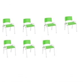 Kit 7 Cadeiras Infantil Iso, Escola, Base Branco- Verde Claro
