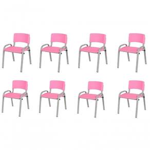 Kit 8 Cadeiras Infantil Iso, Escola, Base Cinza- Rosa