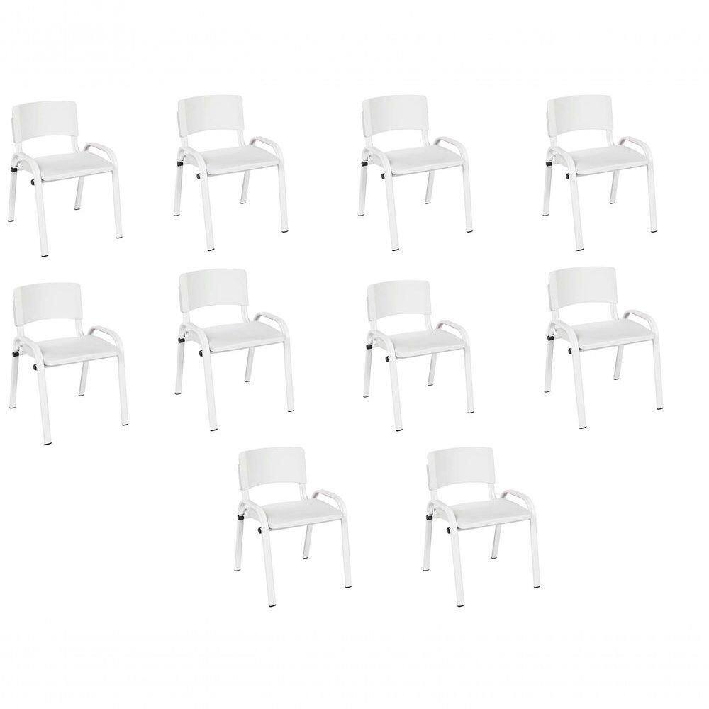 Kit 10 Cadeiras Infantil Iso, Escola, Base Branco-branco