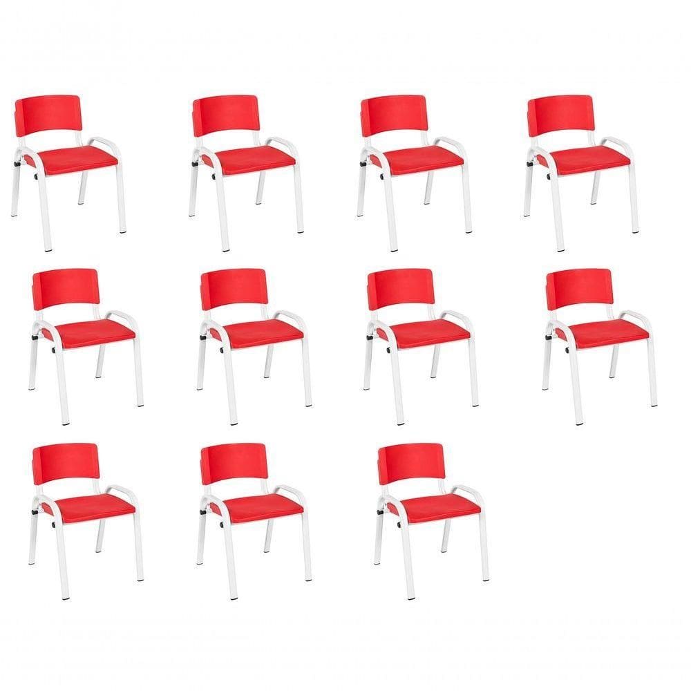Kit 11 Cadeiras Infantil Iso, Escola, Base Branco- Vermelho
