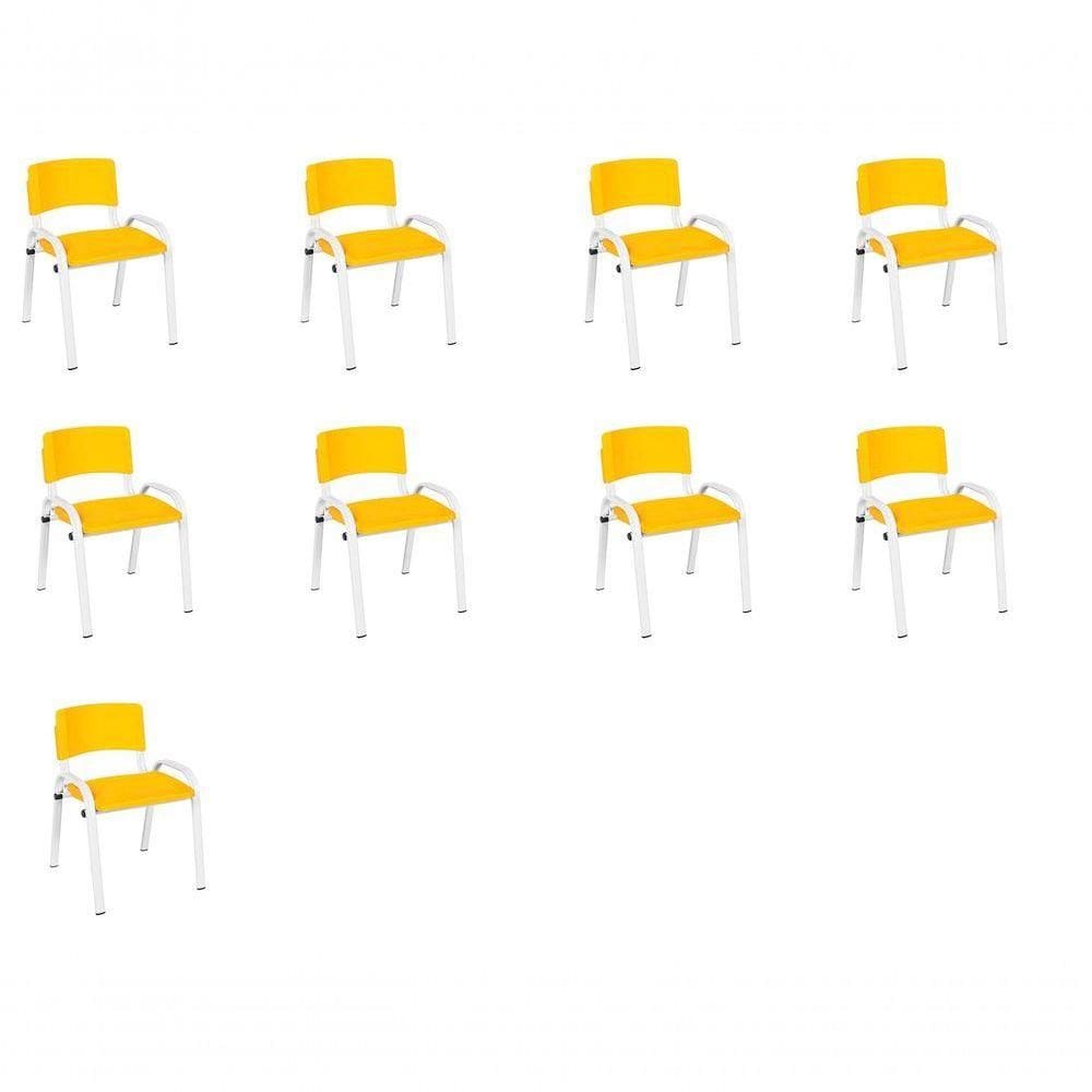 Kit 9 Cadeiras Infantil Iso, Escola, Base Branco- Amarelo