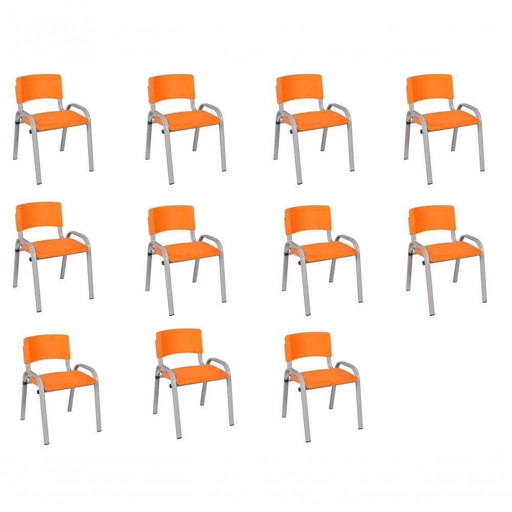 Kit 11 Cadeiras Infantil Iso, Escola, Base Cinza- Laranja