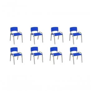 Kit 8 Cadeiras Infantil Iso, Escola, Base Cinza- Azul