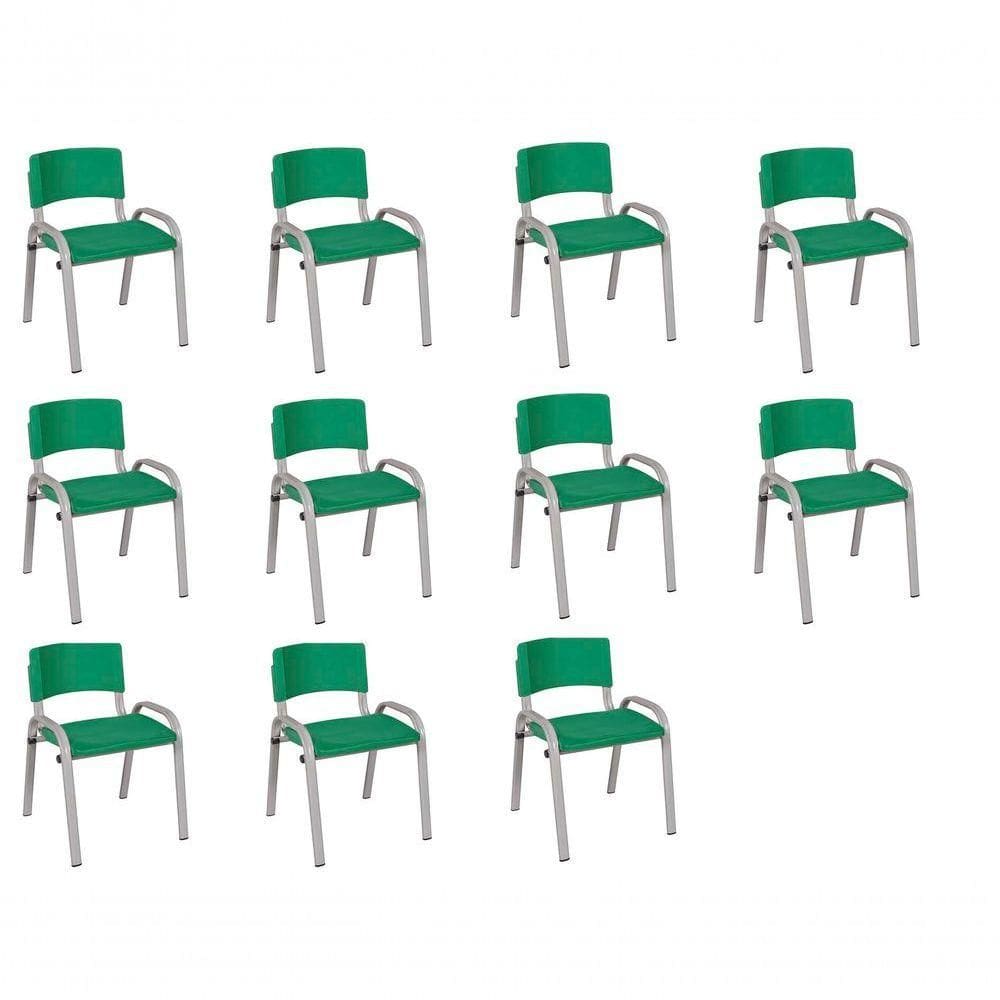 Kit 11 Cadeiras Infantil Iso, Escola, Base Cinza-verde Escuro