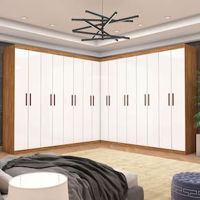 Closet Casal Duplo Rubi Premium 16 Portas 8 Gavetas Cinamomo Branco