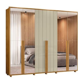 Guarda-roupa Casal Volpi Ripado 6 Portas 6 Gavetas 4 Portas C/ Espelho - 7 Decor Cumaru E Opala