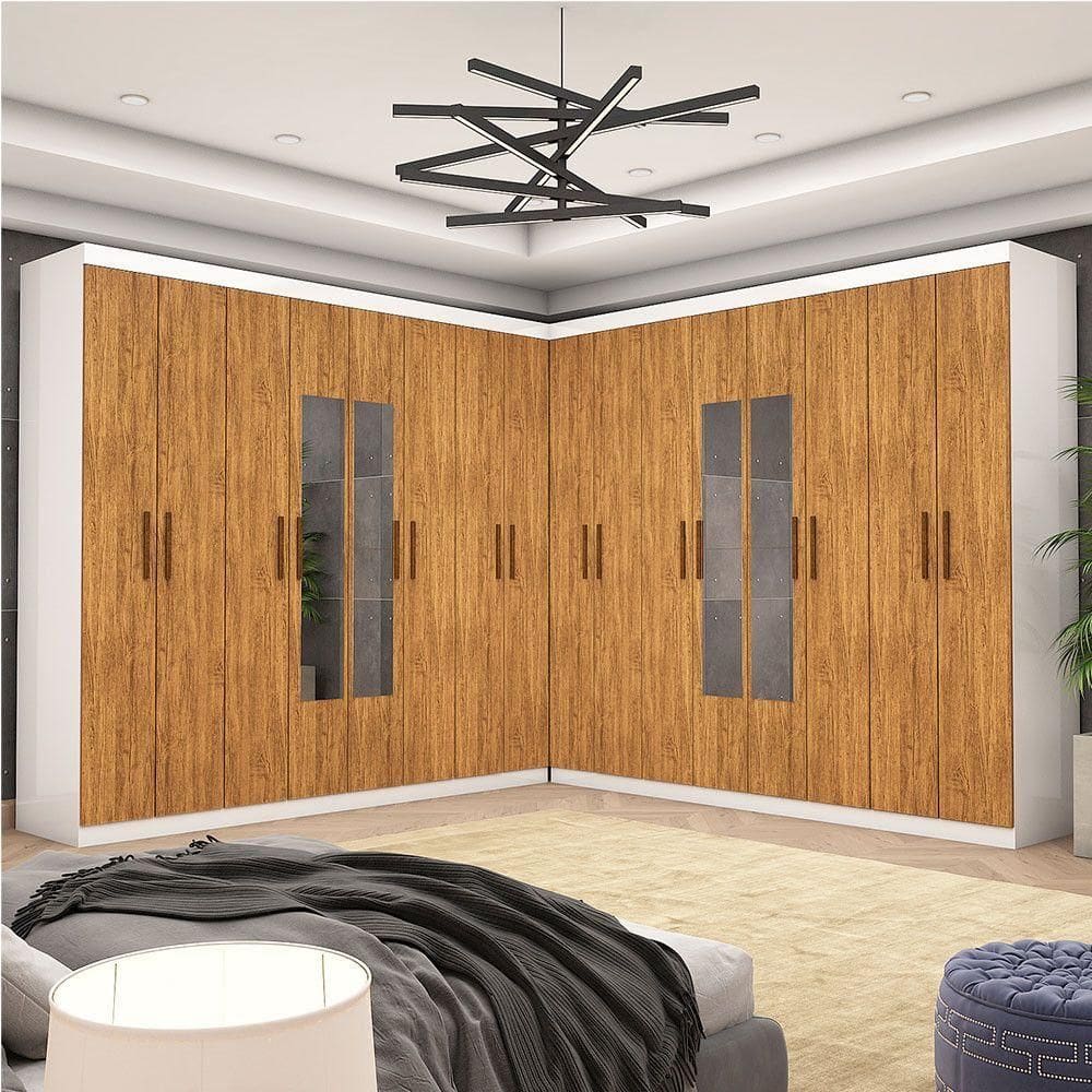 Closet Casal Duplo Rubi Premium 16 Portas C/espelho 8 Gaveta Branco Cinamomo