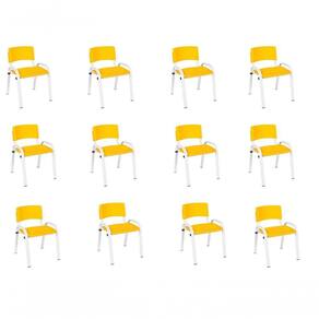 Kit 12 Cadeiras Infantil Iso Base Branca Amarelo