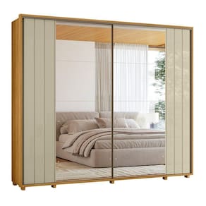 Guarda-roupa Casal Dalí Ripado Com Escada 2 Portas 8 Gavetas 2 Portas C/ Espelho - 7 Decor Cumaru E Opala
