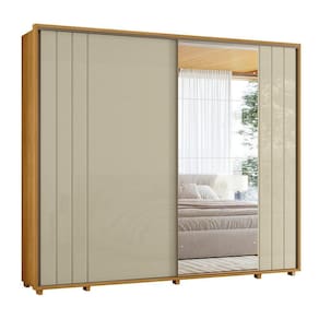 Guarda-roupa Casal Dalí Ripado Com Escada 2 Portas 8 Gavetas 1 Porta C/ Espelho - 7 Decor Cumaru E Opala