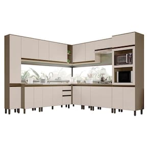 Cozinha Completa De Canto Connect 12 Peças Duna/cristal Com Torre Quente 2 Fornos - Móveis Henn Duna/cristal