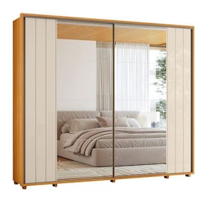 Guarda-roupa Casal Dalí Ripado Com Escada 2 Portas 8 Gavetas 2 Portas C/ Espelho - 7 Decor Cinamomo E Off White