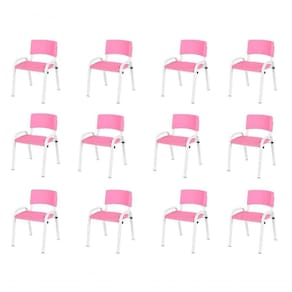 Kit 12 Cadeiras Infantil Iso Base Branca Rosa