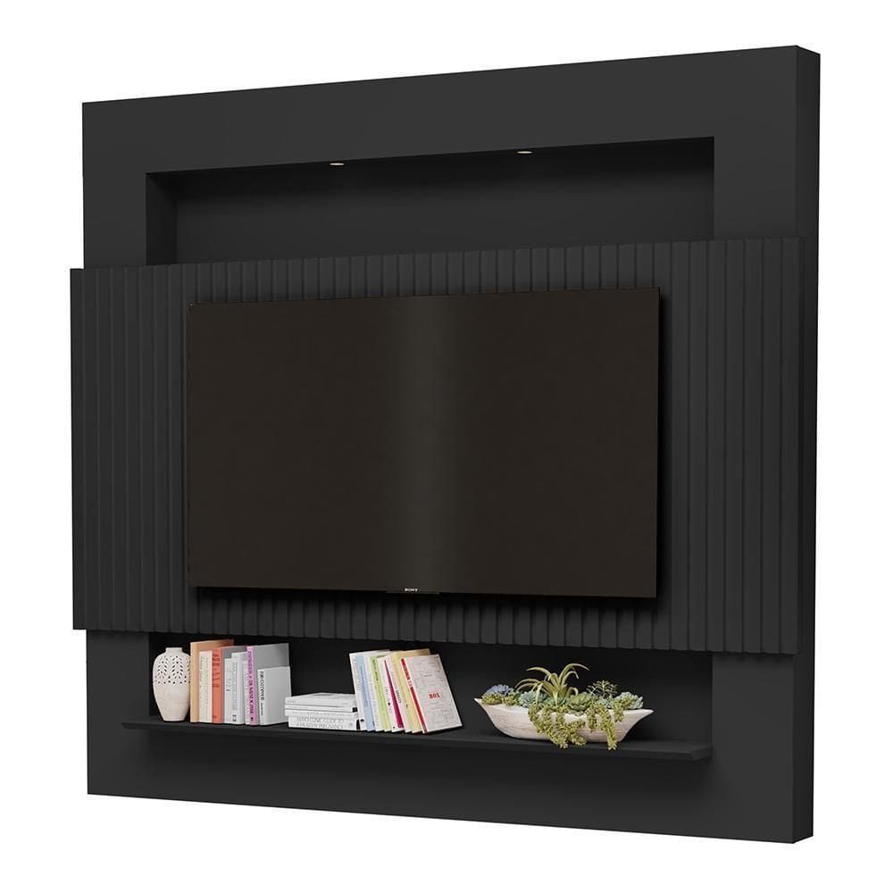 Painel Home Suspenso Riviera Ripado Preto Para Até 75? - Móveis Luapa Preto