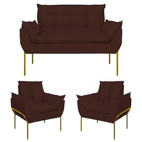 Kit 2 Poltronas Opala + Namoradeira Base Metal Dourada Cor:marrom Marrom