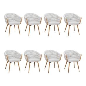 Kit 8 Cadeira De Aproximação Eloá Estrutura Aço Carbono Laminado Natural Com Estofado Linho Cru