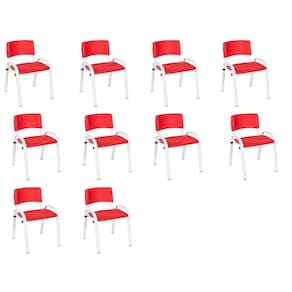Kit 10 Cadeiras Infantil Iso Base Branco vermelho