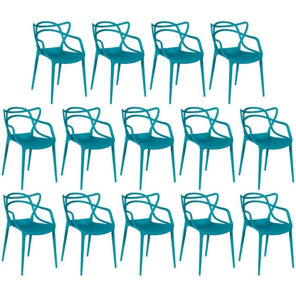 Kit 14 Cadeiras De Jantar Allegra Design Empilhável - Turquesa