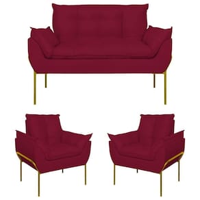 Kit 2 Poltronas Opala + Namoradeira Base Metal Dourada Cor Marsala