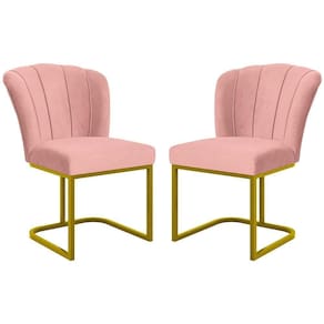 Kit 2 Cadeira Poltrona Flor Pés Metal Dourado Mesa Jantar Cozinha Rosa
