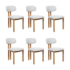 Kit 6 Cadeiras De Jantar Tulipa Estrutura Aço Carbono Laminado Natural Com Estofado Linho Cru