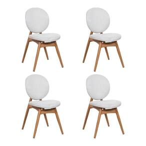 Kit 4 Cadeiras De Jantar Lotus Estrutura Aço Carbono Laminado Natural Com Estofado Linho Cru