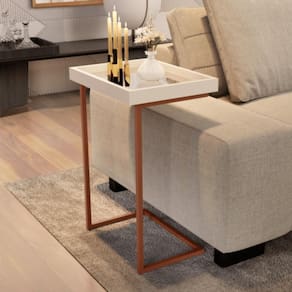 Mesa De Apoio Lateral Sala De Estar 4876 Perola Pé De Ferro Bronze