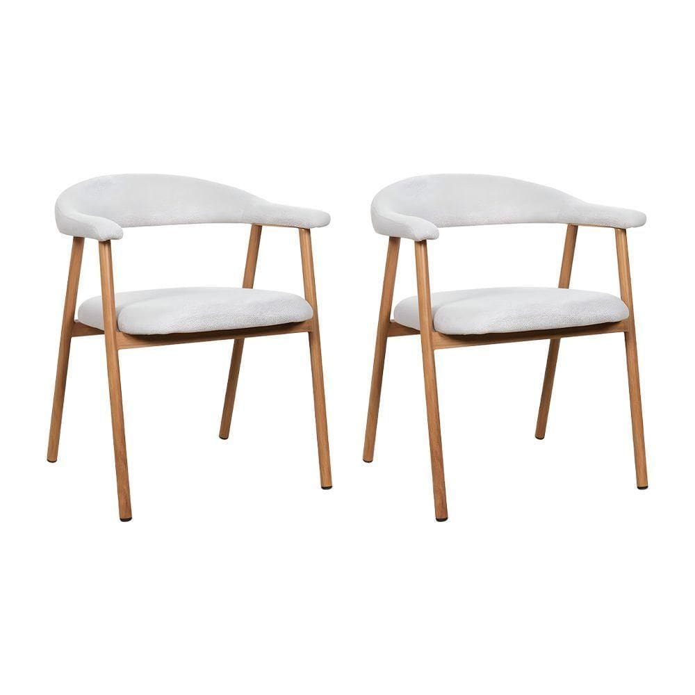 Kit 2 Cadeiras De Jantar Luana Estrutura Aço Carbono Laminado Natural Com Estofado Linho Cru