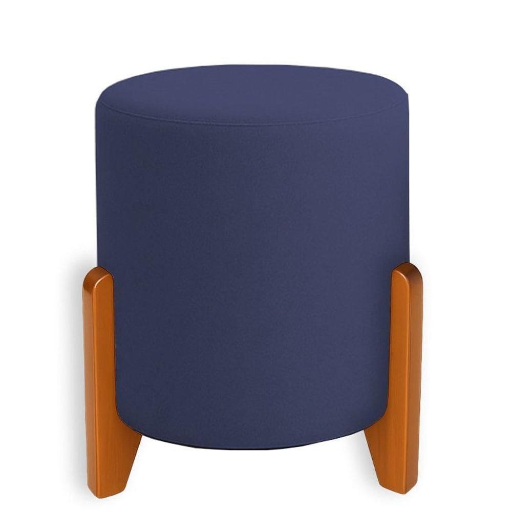 Puff Orgânico Boucle Thor Com Pés De Madeira Azul Marinho