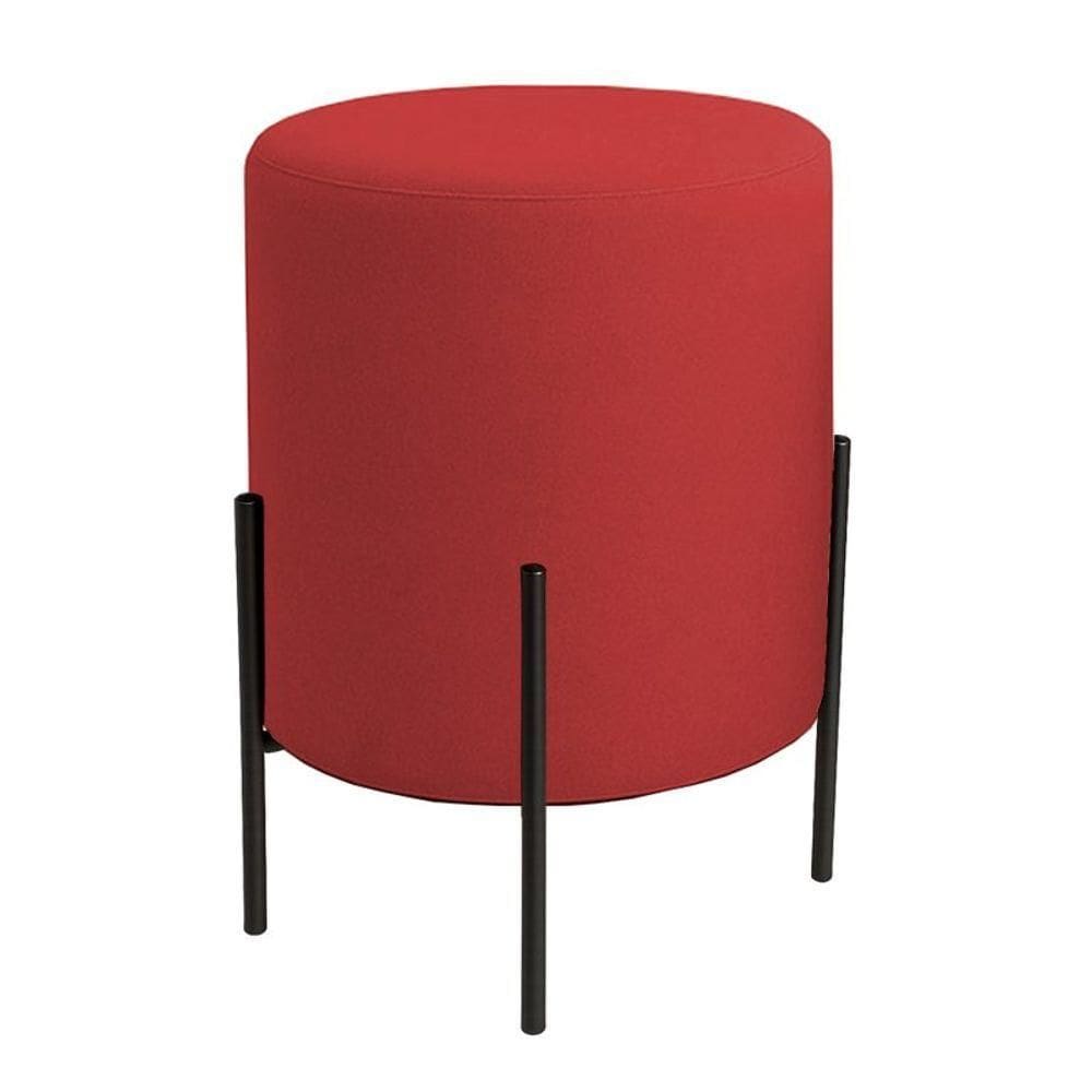 Puff Orgânico Boucle Thor Com Pés De Ferro Preto Vermelho