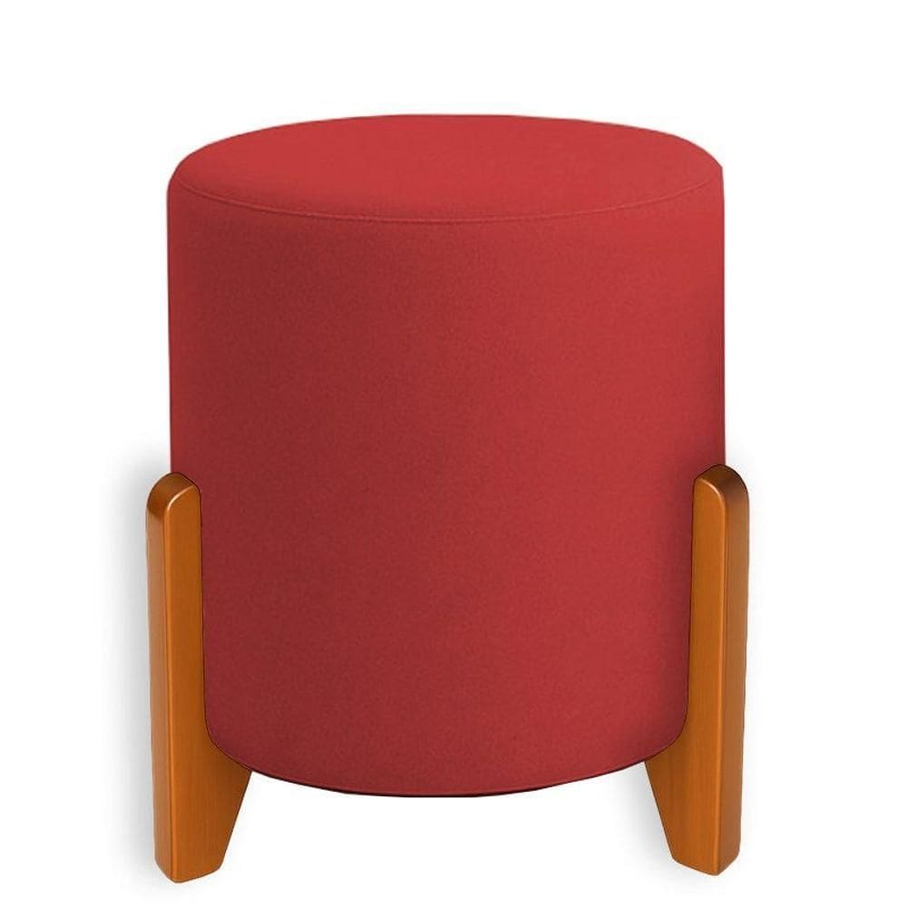 Puff Orgânico Boucle Thor Com Pés De Madeira Vermelho