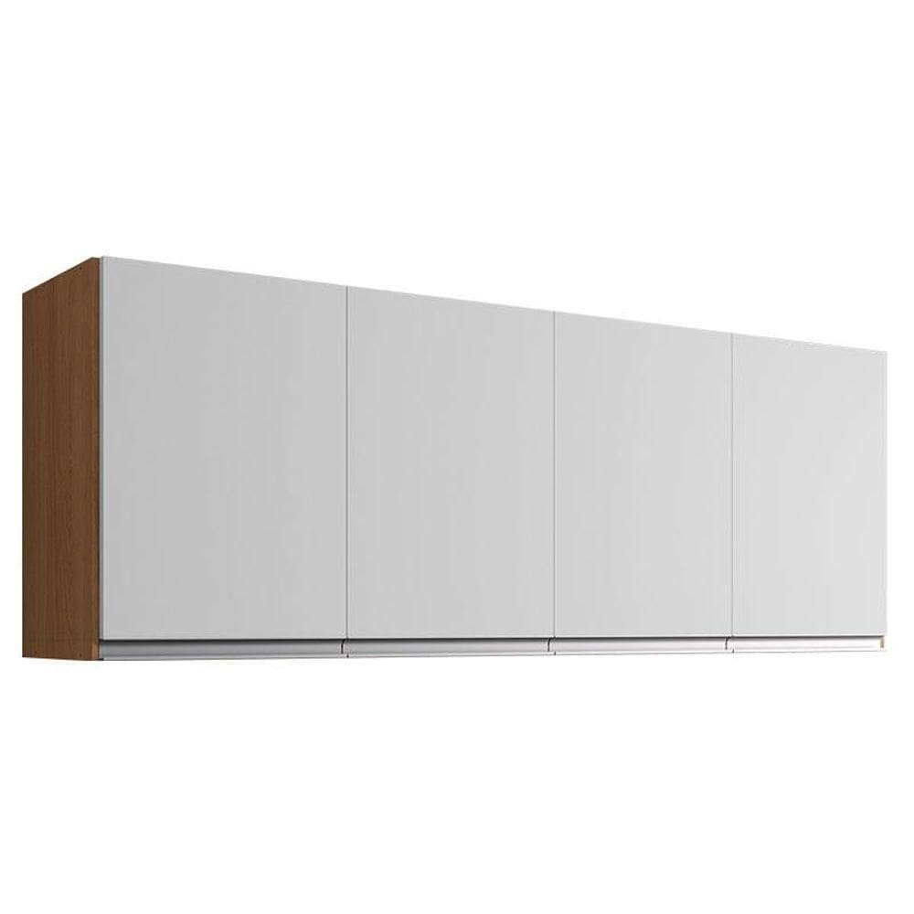 Armário Aéreo Para Cozinha Andréia 4 Portas 150cm Amêndoa Branco - Ajl