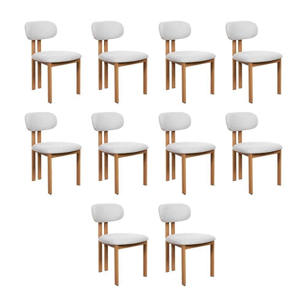 Kit 10 Cadeiras De Jantar Tulipa Estrutura Aço Carbono Laminado Natural Com Estofado Linho Cru