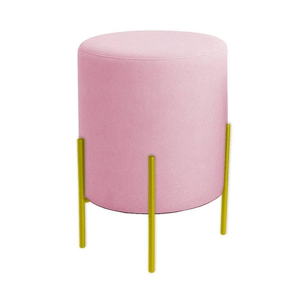 Puff Orgânico Boucle Thor Com Pés De Ferro Dourado Rosê