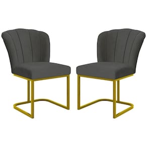 Kit 2 Cadeira Poltrona Flor Pés Metal Dourado Mesa Jantar Cozinha Cinza