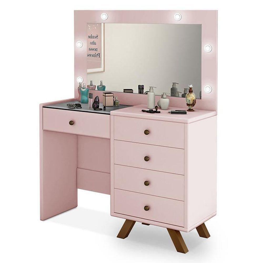 Penteadeira Camarim Luna Rosê Sem Banqueta - Móveis Luapa Rosê