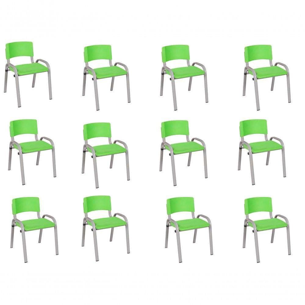 Kit 12 Cadeiras Infantil Iso Base Cinza Verde Claro