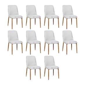 Kit 10 Cadeiras De Jantar Montana Estrutura Aço Carbono Laminado Natural Com Estofado Linho Cru