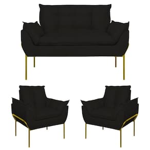 Kit 2 Poltronas Opala + Namoradeira Base Metal Dourada Preto