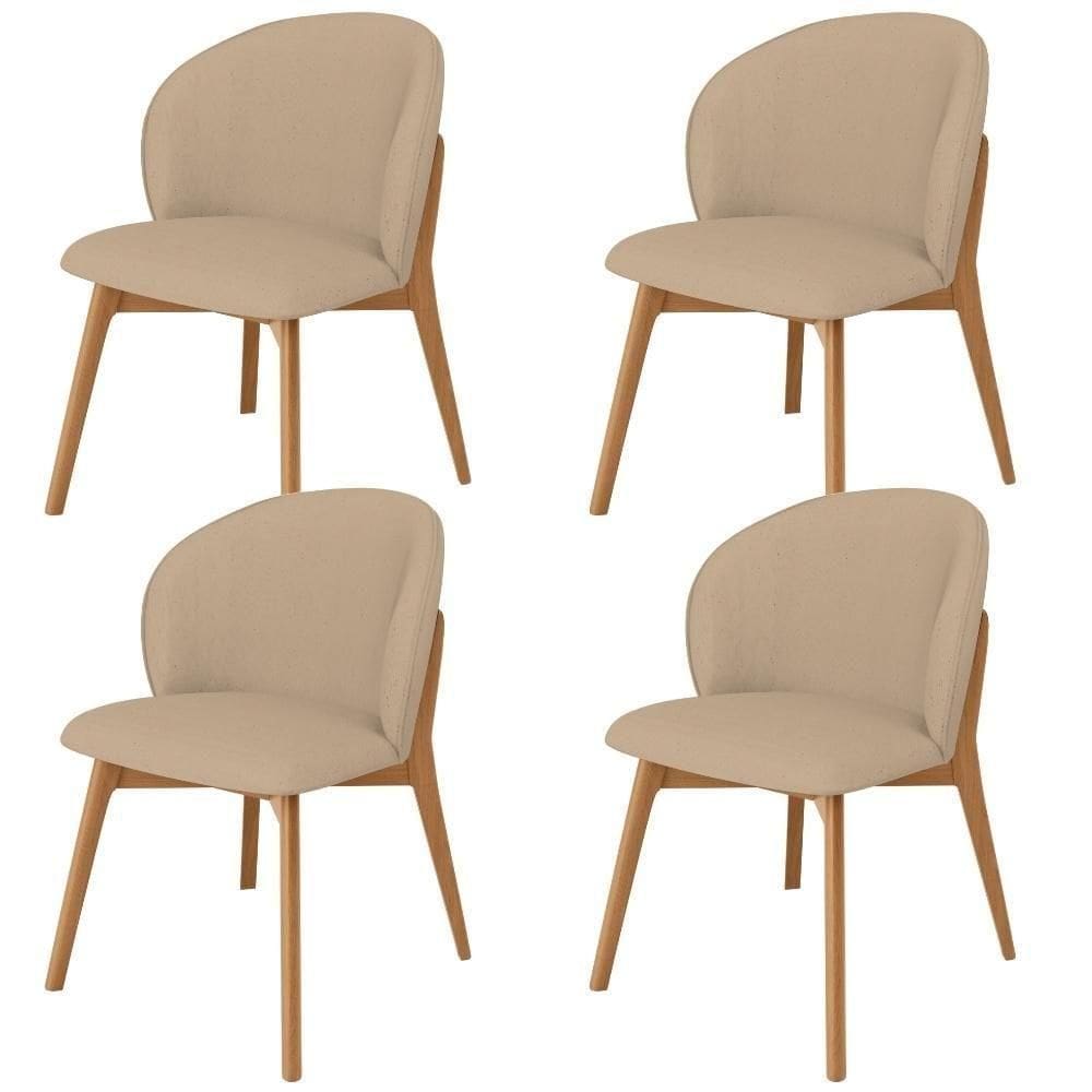 Kit 04 Cadeiras De Jantar E Estar Living Estofada Mia L02 Linho Bege Escuro - Lyam Decor