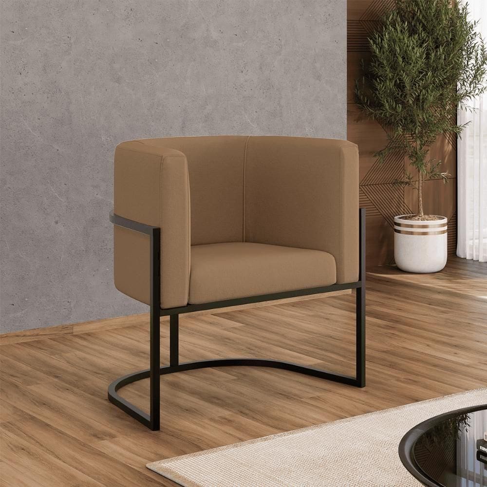 Kit 06 Poltronas Lua Sala Decorativa Base Ferro Black Veludo Capuccino