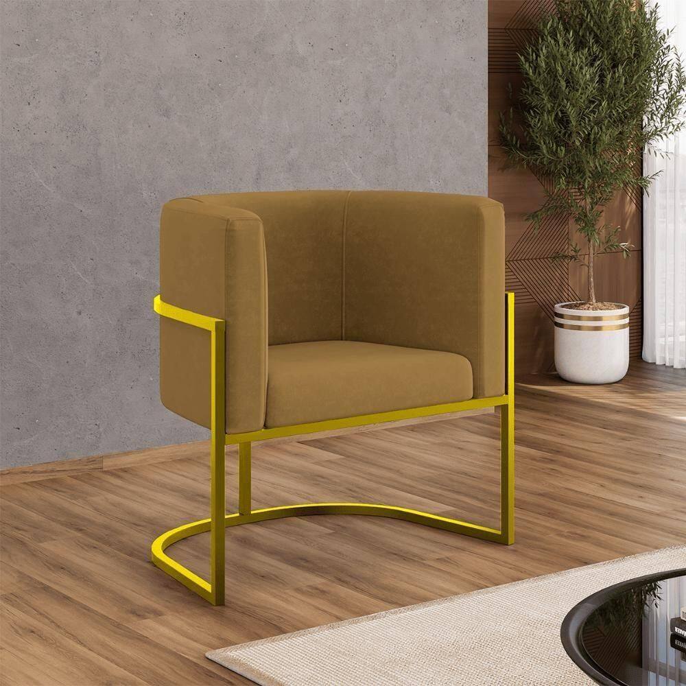 Kit 06 Poltronas Lua Sala Decorativa Base De Ferro Gold Capuccino