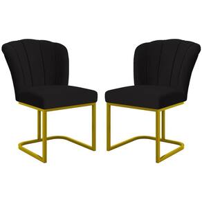 Kit 2 Cadeira Poltrona Flor Pés Metal Dourado Mesa Jantar Cozinha Preto