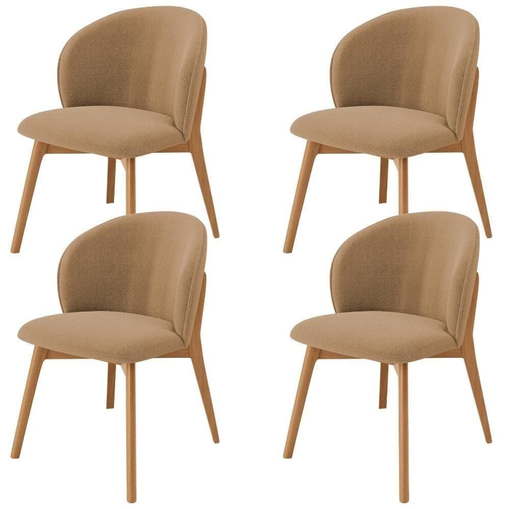 Kit 04 Cadeiras De Jantar E Estar Living Estofada Mia L02 Bouclê Mostarda - Lyam Decor